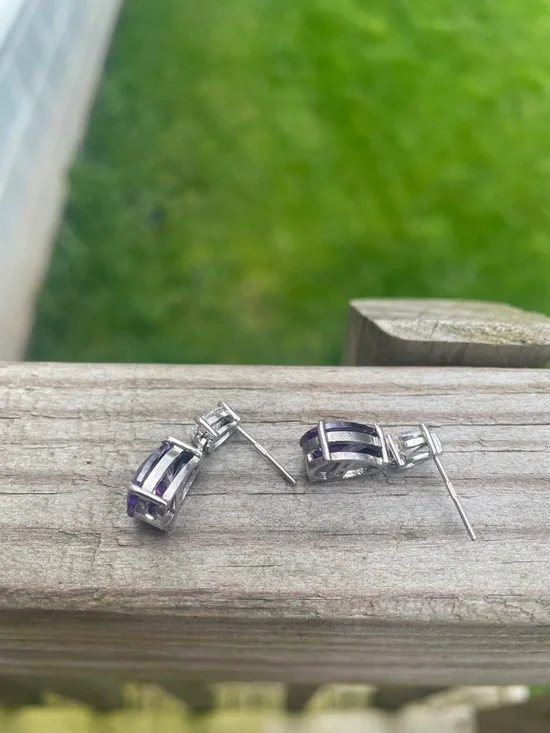Sterling Silver Purple Teardrop Drop Earrings - Picture 6 of 8
